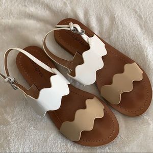EUC Flat White and Tan Sandals